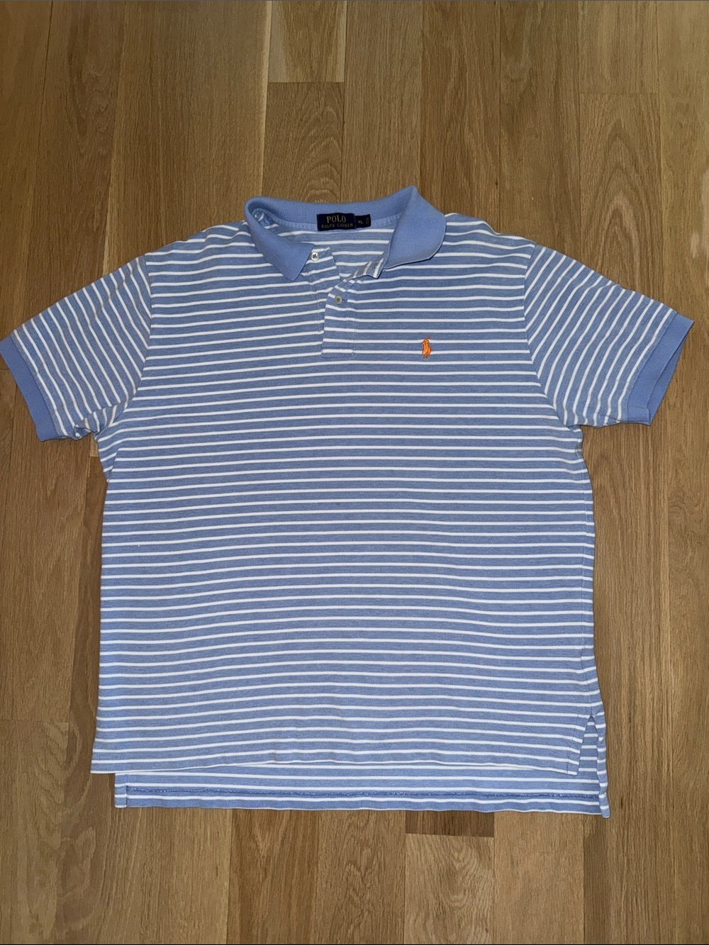 Polo by Ralph Lauren Light Blue & White Striped Polo with Orange Pony Sz XL